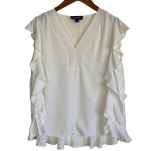 Johnston & Murphy Boho V-neck Ruffle Blouse Top White Size M